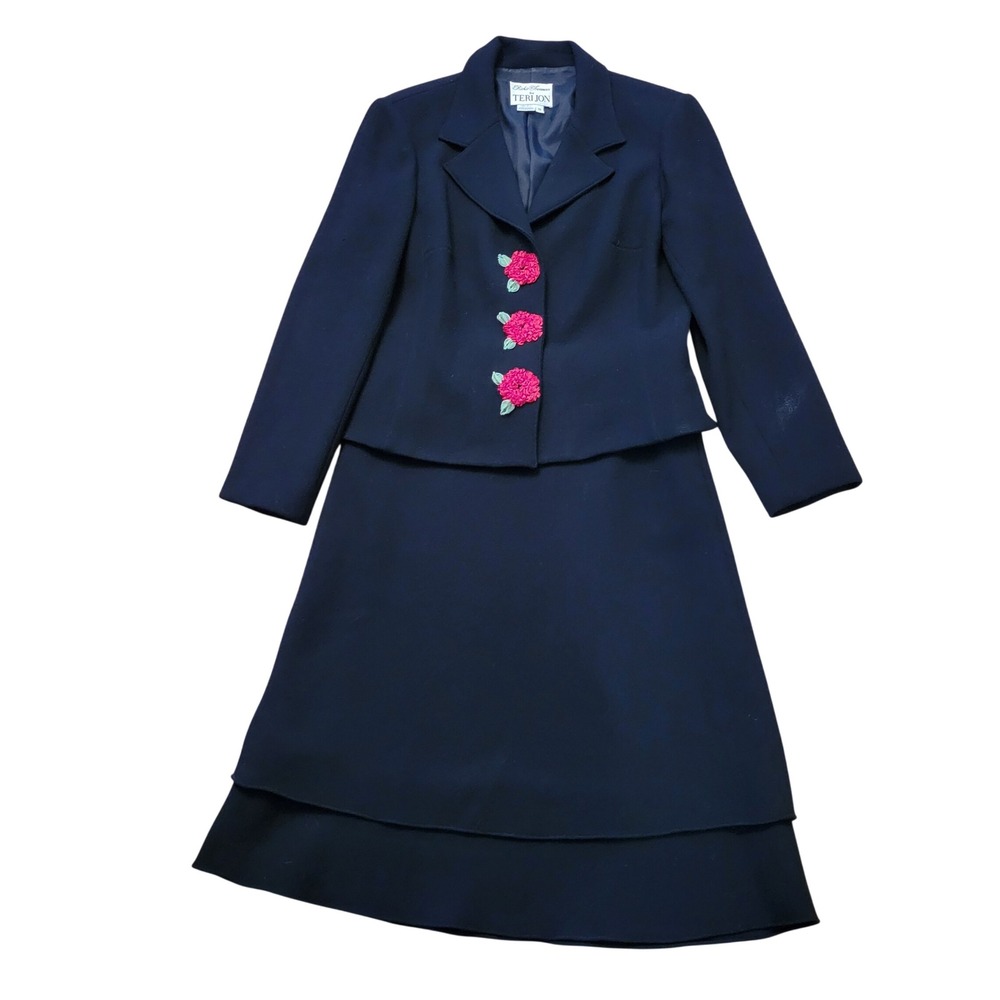 Rickie Freeman Teri Jon Black Wool Skirt Suit Whimsigoth 12 Business Twee